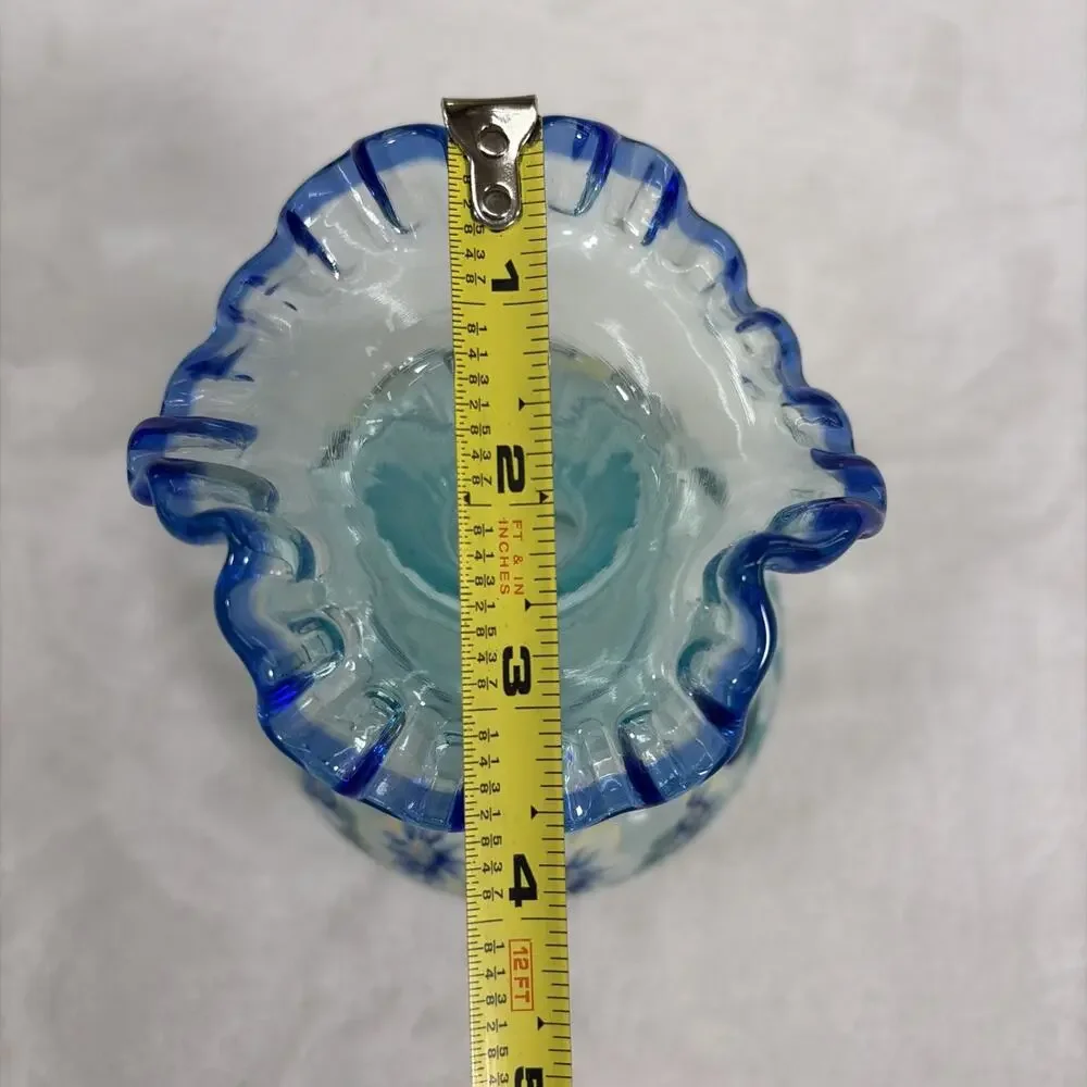 Fenton Vase Cobalt and Aqua Tranquility Hand Painted By DK Brightbill 6.25